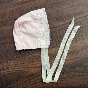Vintage Heirloom Pink Lace Baby Bonnet - preemie